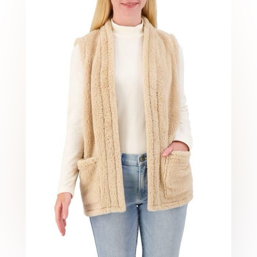 Lucky Brand Sherpa Fleece Open Front Vest with Pockets – Women’s Large